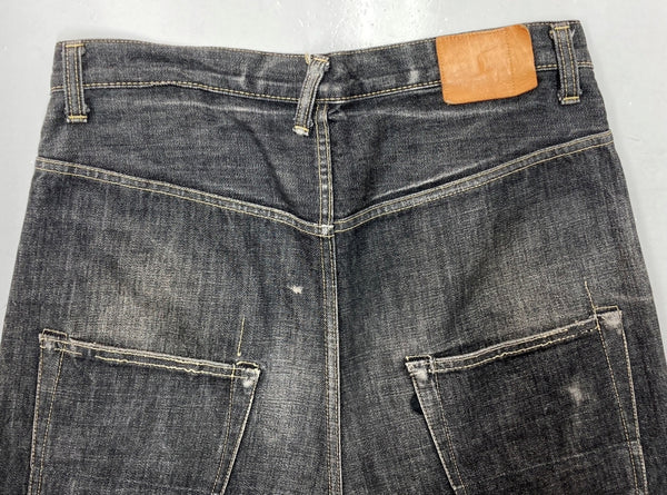 ガンリュウ GANRYU 09AW SARROUEL DENIM PANTS サルエル デニム パンツ FUMITO GANRYU ボタンフライ パッチ ズボン 黒 無地 ED-P011 デニム ブラック Mサイズ 104MB-156