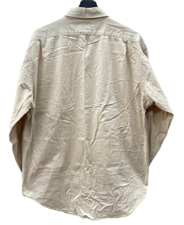 ダブルアールエル RRL 90s 三ツ星タグ MILITARY SHIRT ミリタリー サファリシャツ ステンカラー フロントボタン ヴィンテージ VINTAGE ラルフローレン RALPH LAUREN コットン 北マリアナ諸島製 BEIGE 長袖シャツ 無地 ベージュ Lサイズ 104MT-1971