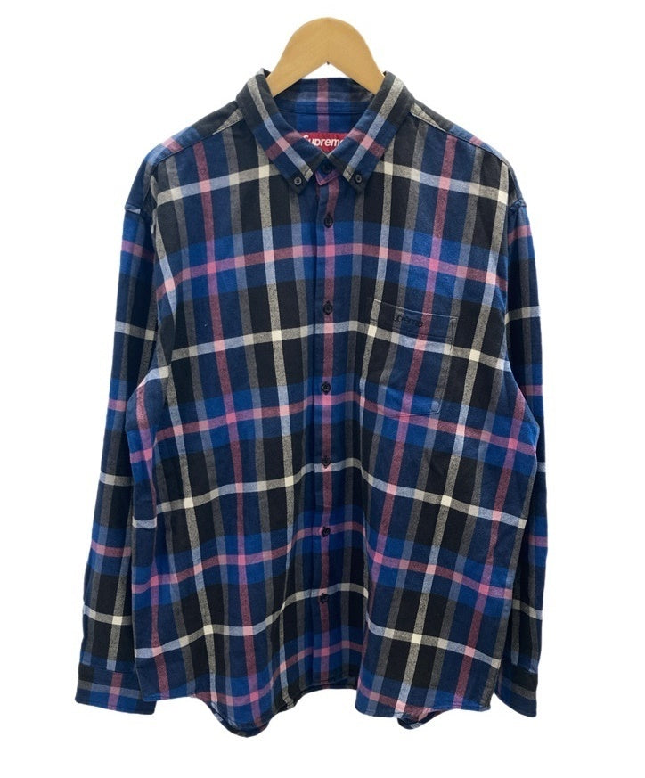 シュプリーム Supreme Plaid Flannel SHIRT Blue 23AW フランネルシャツ ロゴ 青 長袖 長袖シャツ チェック ブルー Lサイズ 101MT-2549