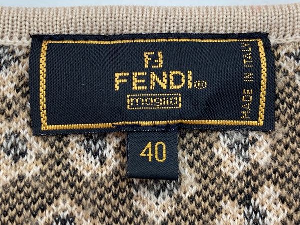 フェンディ FENDI オールド OLD レトロ ニット ラウンドネック 総柄 ロゴ ウール ビスコース レーヨン MADE IN ITALY イタリア製  セーター ヒョウ柄・レオパード柄 ベージュ SIZE40 104LT-248