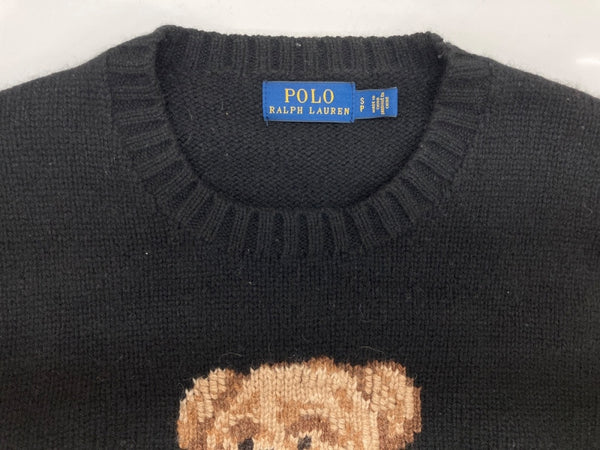 ラルフローレン RalphLauren ポロ POLO 現行タグ Polo Bear ポロベア タキシード Knit ニット ウール カシミヤ混 キャメル混 スパンコール 刺繍 BLACK 黒 211763874001 セーター ロゴ ブラック Sサイズ 104LT-197