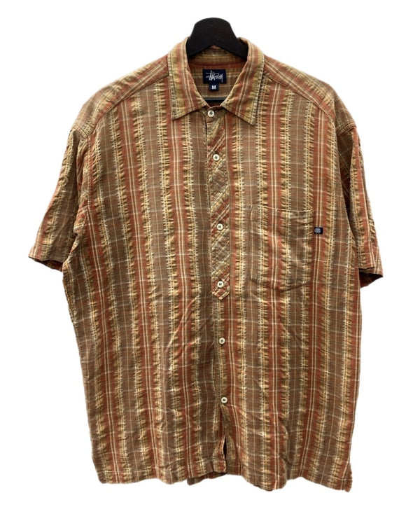 ステューシー STUSSY OLD 紺タグ Plaid shirt チェック シャツ 半袖 茶 半袖シャツ ロゴ ブラウン Mサイズ 104MT-1923