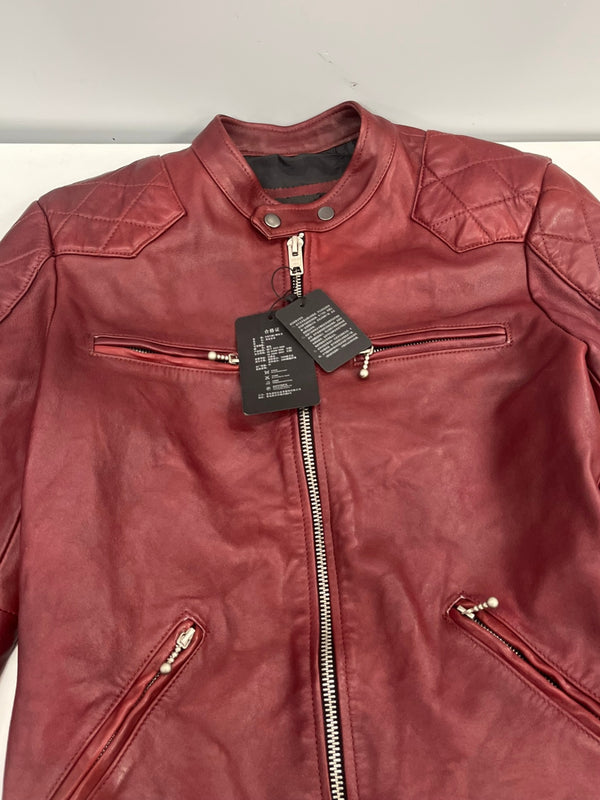 フォータイム FORTIME タグ付き シングルライダース 本革 ラムレザー ジャケット ワインレッド Lサイズ 101MT-5308