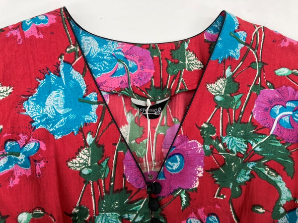 ヴェルニカ Velnica Vネック 花柄 マキシ丈 フレアスリーブ ハイウエスト Aライン コットン タグ付き インド製 MADE IN INDIA RED 赤 20016 ワンピース 総柄 レッド 104LT-202