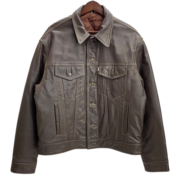 【曜日割引対象外】 リーバイス Levi's 90's LEATHER TRUCKER JACKET 70345-83-F94-153 ジャケット ブラウン Lサイズ 201MT-4094 VB