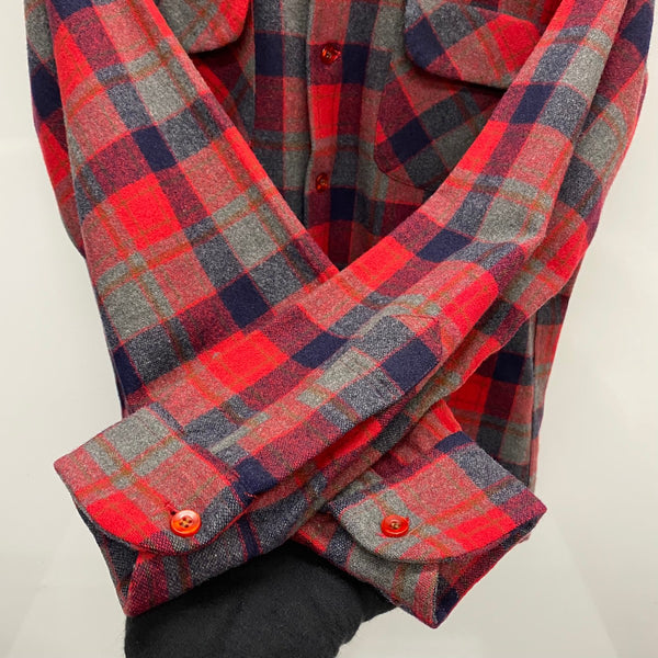 【曜日割引対象外】 ペンドルトン PENDLETON 70's 開襟シャツ シャドーチェック ウール 長袖シャツ レッド Mサイズ 201MT-4399 VB