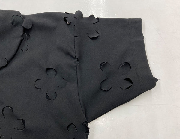 コムデギャルソン COMME des GARCONS コムコム AD2016 17SS パンチング ブラウス 丸襟 フラワーカッティング 花 日本製 BLACK 黒 RS-T002 半袖カットソー 総柄 ブラック XSサイズ 104LT-108