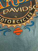 ハーレーダビッドソン Harley-Davidson 90’s  90年代 バーアンドシールドロゴ モーターサイクル  両面プリント MADE IN USA アメリカ製 VINTAGE ヴィンテージ  Tシャツ グリーン Lサイズ 101MT-4590