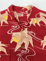 サンサーフ SUN SURF ALOHA SHIRT アロハ シャツ ハワイアン オープンカラー ボタン GOLDFISH 金魚 開襟 長袖 薄手 赤 SS24845 長袖シャツ 総柄 レッド Sサイズ 104MT-2326