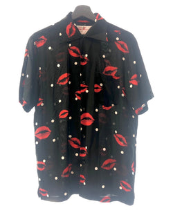アロハブロッサム Aloha Blossom アロハシャツ  KISS キス ドット  半袖シャツ 開襟 オープンカラーシャツ 黒 AB-0002010101 40 半袖シャツ 総柄 ブラック 104MT-157