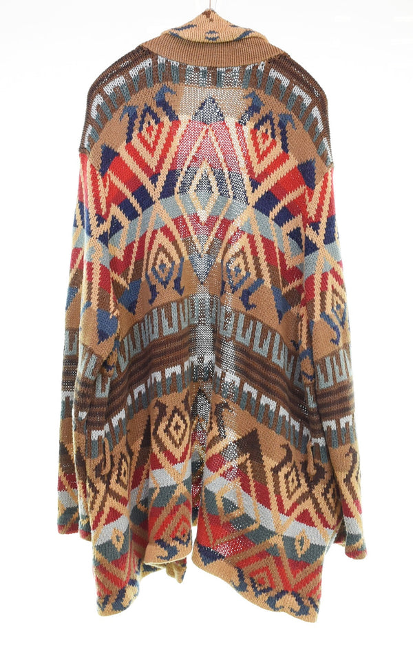 ラルフローレン RalphLauren COTTON SHAWL NATIVE GOWN ネイティブ柄 ショールカラー コットン×リネン ハンドニット ガウン カーディガン マルチカラー 3Lサイズ 103MT-2477