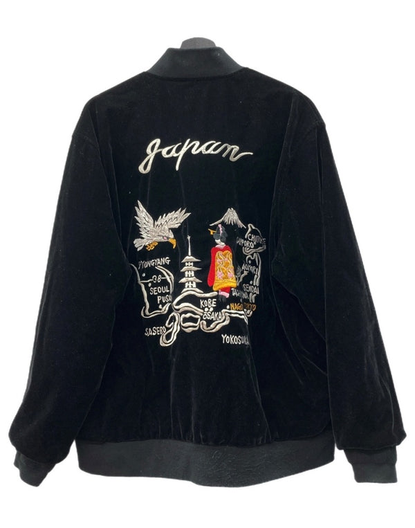 タイオン TAION REVERSIBLE SKAJAN DOWN JACKET リバーシブル スカジャン ダウン ジャケット ダブルジップ 刺繡 アウター 黒 ジャケット 総柄 ブラック XLサイズ 104MT-2293