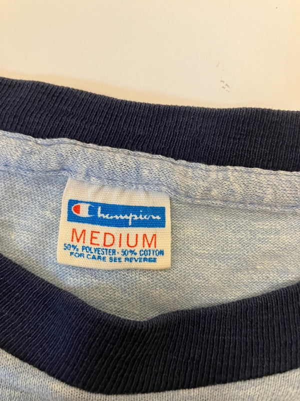 チャンピオン Champion 70's 70年代 バータグ 蝶 バタフライ DAY CAMP 染み込み プリント vintage ヴィンテージ made in USA アメリカ製 リンガーＴ Tシャツ ベージュ Mサイズ 101MT-4037