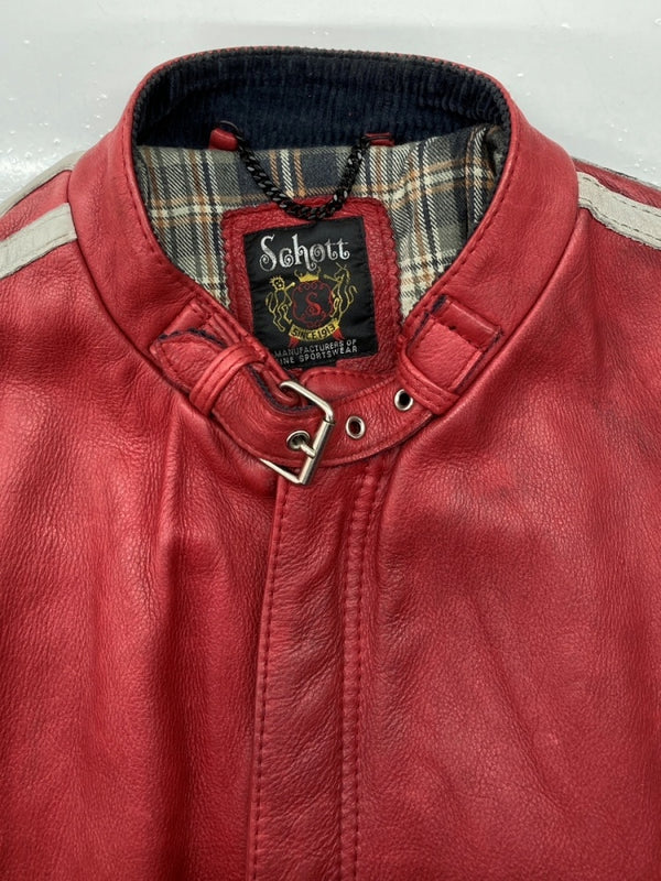 ショット SCHOTT LEATHER JACKET レザー ジャケット サイドライン シングル ライダース アウター CLASSIC RACER 赤 3181010 ジャケット ライン レッド Lサイズ 104MT-896