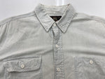 ダブルアールエル RRL 90s 三ツ星タグ ガチャポケ シャンブレー  猫目ボタン ワークシャツ 水色 生成り 長袖シャツ 無地 ブルー Mサイズ 104MT-2058