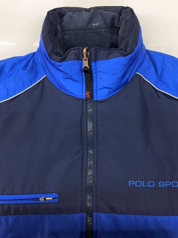 ラルフローレン RalphLauren POLO SPORT 90s REVERSIBLE DOWN PUFFER JACKET リバーシブル ダウン パファー ジャケット ジップアップ アウター 青 紺 ジャケット ロゴ ネイビー Mサイズ 104MT-2143