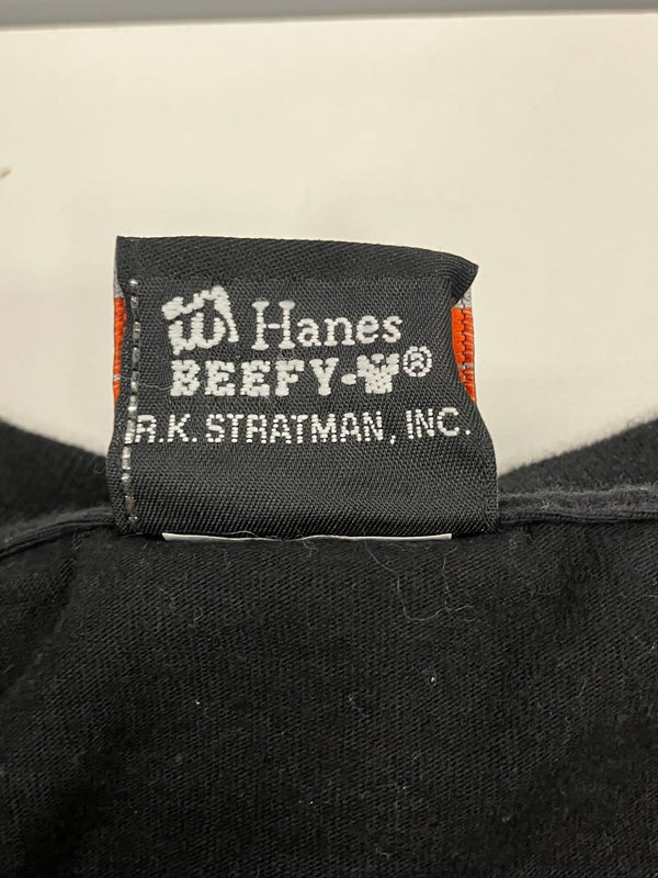 ハーレーダビッドソン Harley-Davidson モーターサイクル バイク スカル ドクロ フレイム ファイヤー ロゴ 両面プリント ポケット - Tシャツ ブラック 101MT-4533