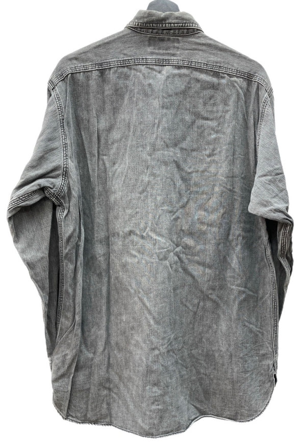 ダブルアールエル RRL 90s 三ツ星タグ ブラックデニム SHIRT シャンブレー ステンカラー フロントボタン チンスト 猫目ボタン ヴィンテージ VINTAGE GRAY 灰色 長袖シャツ 無地 グレー Mサイズ 104MT-1953
