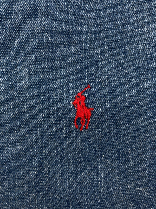ラルフローレン RalphLauren POLO COUNTRY 90s BUTTONDOWN DENIM SHIRT ボタンダウン デニム シャツ ハミルトン社 長袖 インディゴ 青 長袖シャツ ロゴ ブルー Mサイズ 104MT-2265