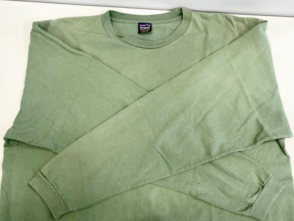 パタゴニア PATAGONIA 90s Vintage ヴィンテージ USA製 Mountainロゴ Tee マウンテンロゴ プリント 長袖カットソー XL Tシャツ グリーン LLサイズ 101MT-4715