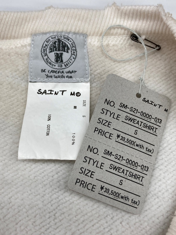セントマイケル SAINT MICHAEL 21SS CREW SWEAT SHIRT クルーネック スウェット ヴィンテージ加工 白 SM-S21-0000-013 スウェット プリント ホワイト Sサイズ 104MT-1657