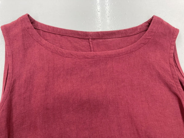 ポプリ pot-pourri  リネン LINEN 麻 ノースリーブ ロングワンピース 日本製 ポケット付き BORDEAUX ボルドー 赤 30379 ワンピース 無地 レッド 104LT-171