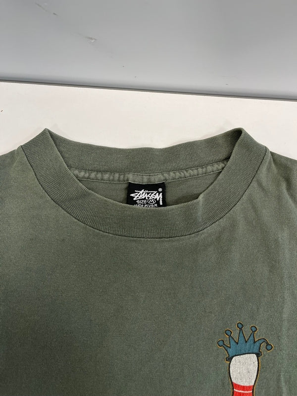ステューシー STUSSY USA製 OLD STUSSY KINGPIN GEAR ボーリングピン キングピン プリントTシャツ Tシャツ カーキ Mサイズ 101MT-5177