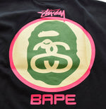 ア ベイシング エイプ A BATHING APE APE STUSSY コラボ ロゴ プリント 半袖Tシャツ 黒 Tシャツ ロゴ ブラック Sサイズ 103MT-532