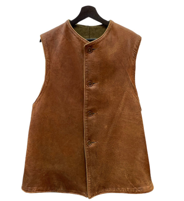 ミリタリー Military Item 1910's～ U.S.ARMY JERKIN VEST ジャーキンベスト A.E.F. WW I Vintage ヴィンテージ レザー ウール 茶色 ベスト 無地 ブラウン 104MT-1002