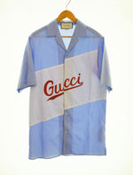 グッチ GUCCI Script Logo Oversized Bowling Shirt スクリプト ロゴ オーバーサイズ 半袖 ボーリング シャツ ボウリング 619033 ZAEN3 42 半袖シャツ ブルー 103MT-2292