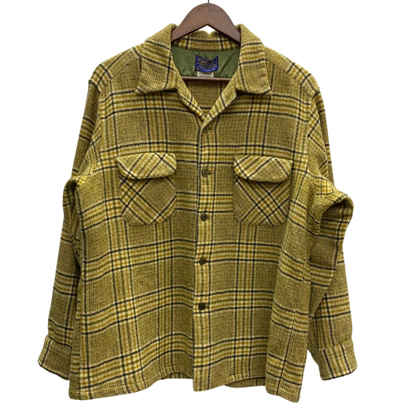 【曜日割引対象外】 ペンドルトン PENDLETON 60's Wool Open Collar Shirt 開襟 チェック 長袖シャツ 黄色 XLサイズ 201MT-3720 VB