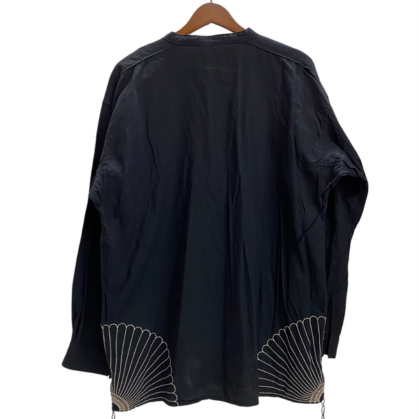 【曜日割引対象外】 キャピタル KAPITAL 風呂敷刺繍 刺し子 プルオーバー スモック シャツ 長袖カットソー ブラック Lサイズ 201MT-4303 VB