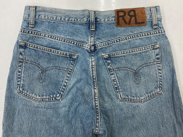 ダブルアールエル RRL 90s DENIM PANTS デニム パンツ ジップフライ ジーパン ジーンズ USA製 Ralph Lauren インディゴ 青 ロゴ デニム ブルー 31/32 104MB-234