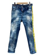 ディースクエアード DSQUARED2 SKATER JEAN スケーター  ジーンズ デニム Gパン スキニー ボタンフライ 加工 パンツ インディゴ 青 ロゴ S74LB0845 デニム ブルー サイズ 42 104MB-315