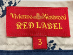 ヴィヴィアンウエストウッド Vivienne Westwood レッドレーベル RED LABEL フレアスカート ミモレ丈 パンク 柄 ギザギザ 日本製 BEIGE 紺 NAVY SIZE38 357-01-26020 スカート 幾何柄 ベージュ 104LB-25