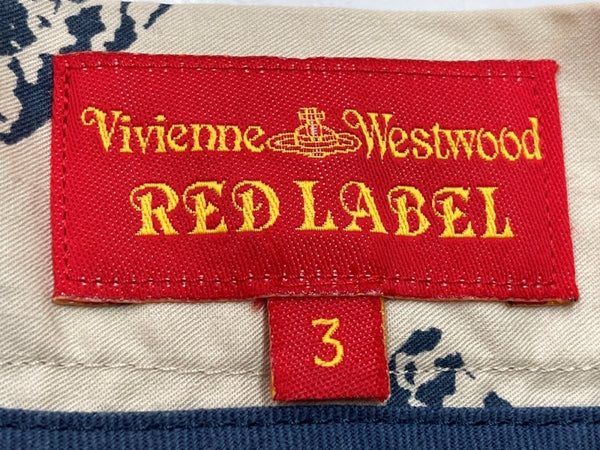 ヴィヴィアンウエストウッド Vivienne Westwood レッドレーベル RED LABEL フレアスカート ミモレ丈 パンク 柄 ギザギザ 日本製 BEIGE 紺 NAVY SIZE38 357-01-26020 スカート 幾何柄 ベージュ 104LB-25