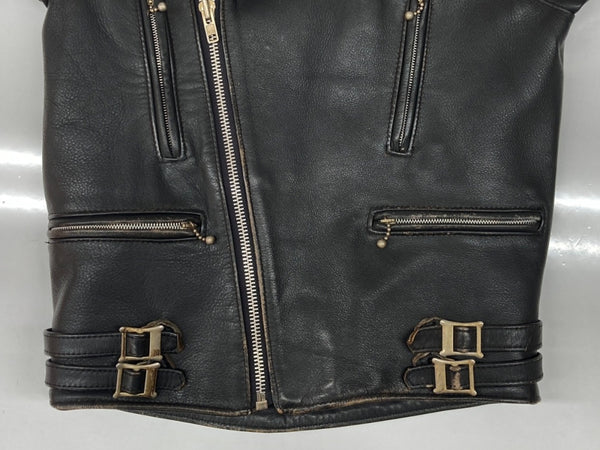 トリプルシックス 666 LEATHER JACKET レザー ジャケット ダブル ライダース バイカー ワッペン アウトドア アウター 黒 サイズ 36 ジャケット 総柄 ブラック 104MT-1697