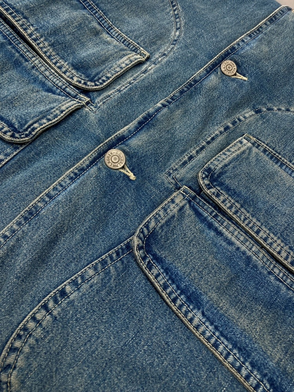 ダブルアールエル RRL 90s DENIM HUNTING JACKET デニム ハンティング ジャケット ボタン 三ツ星タグ Ralph Lauren 青 ジャケット 無地 ブルー Lサイズ 104MT-2295