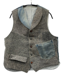 flax_df gallery ハリスツイード パッチワーク 再構築 ベスト ブルー 601MT-50