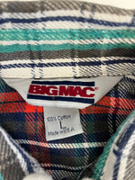 ビッグマック BIG MAC 80s～ ヴィンテージ Vintage コットン ネルシャツ チェックシャツ US古着 緑 白 赤 長袖シャツ マルチカラー Lサイズ 101MT-4095