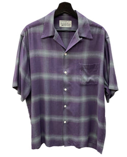 ワコマリア WACKO MARIA OMBRE CHECK OPEN COLLAR SHIRT オンブレ チェック オープンカラー 半袖 シャツ 紫 半袖シャツ チェック パープル Lサイズ 104MT-1743