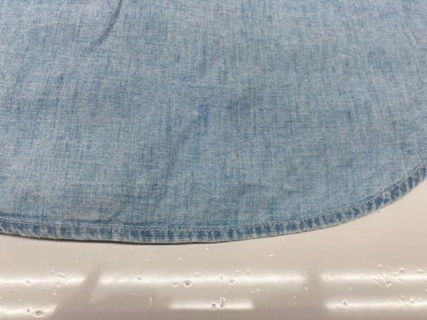 ダブルアールエル RRL 90s 三ツ星タグ SHIRT ステンカラー 猫目ボタン 胸ポケット ヴィンテージ VINTAGE ラルフローレン RALPH LAUREN コットン モーリシャス製 ライトブルー 青 無地 ブルー Mサイズ 104MT-2024