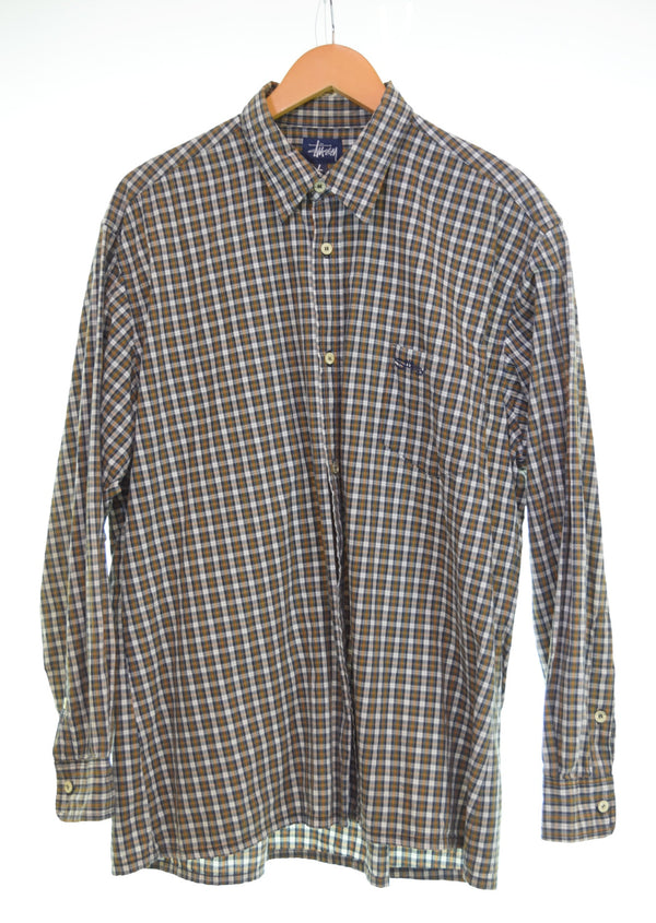 ステューシー  STUSSY 90s USA製 OLD STUSSY 紺タグチェックシャツ 長袖シャツ Lサイズ 103MT-3207