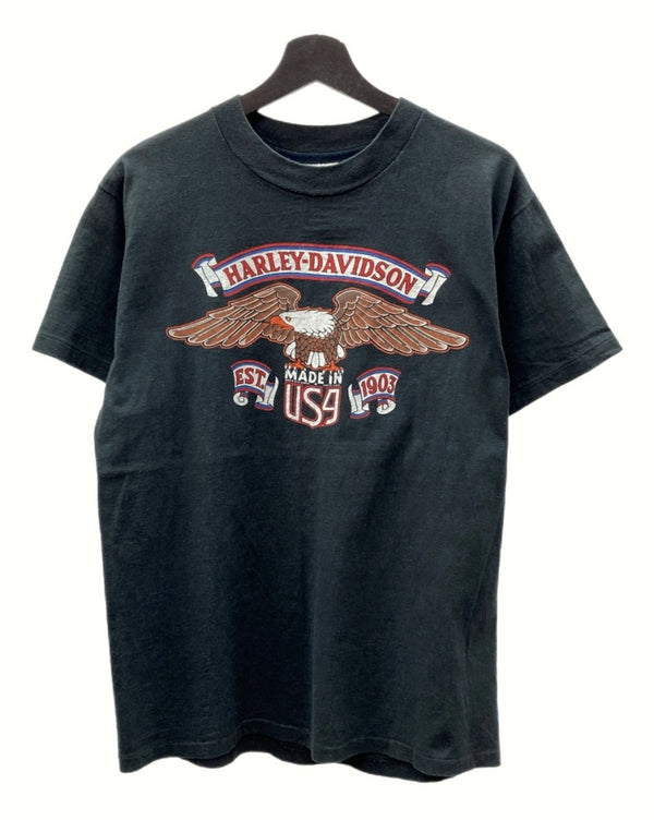 ヴィンテージ vintage 70s 80s Harley Davidson ハーレー ダビッドソン S/S TEE 半袖 Tシャツ Hanes モーターサイクル 両面プリント 黒 L 42-44 Tシャツ プリント ブラック 104MT-1190