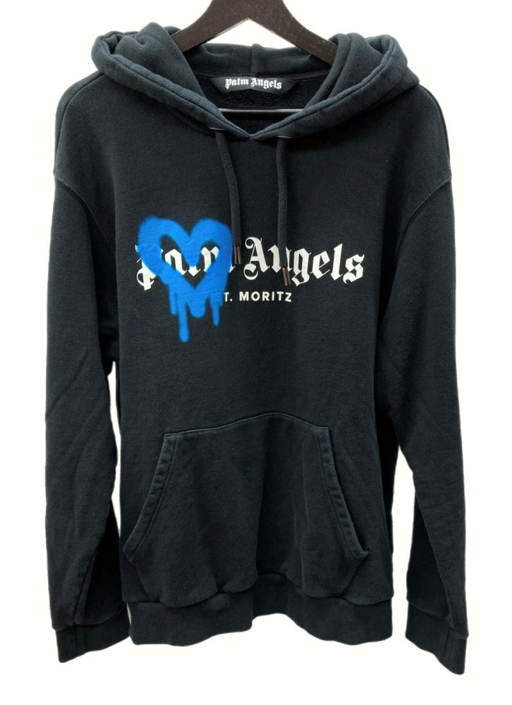 パームエンジェルス PALM ANGELS 21AW St.Moritz Heart Sprayed Hoody サンモリッツ ハート スプレー パーカー  フーディ BLACK 黒 PMBB003F21FLE001 パーカ プリント ブラック Mサイズ 104MT-595 | 古着通販のドンドンサガール