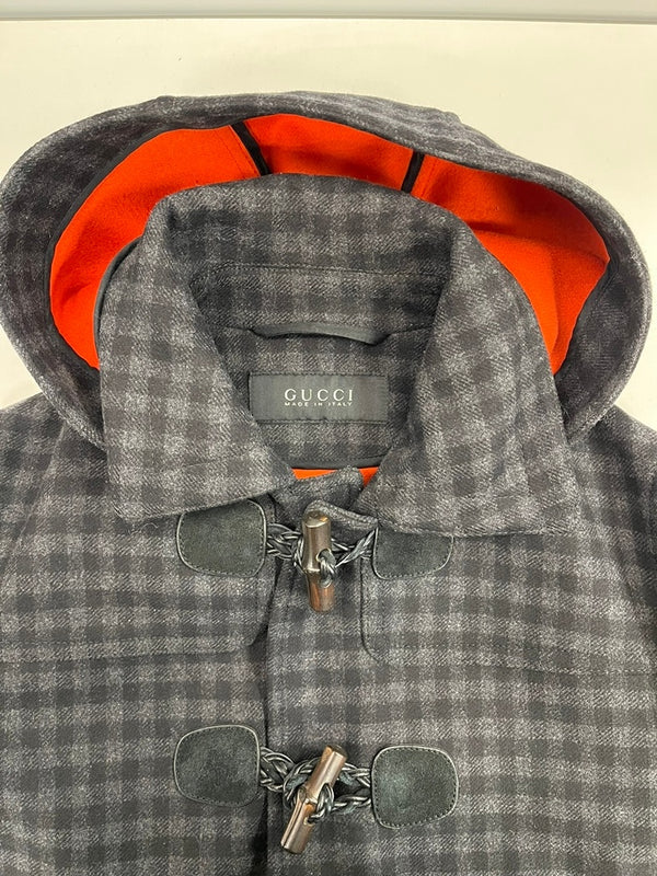 グッチ GUCCI チェック ダッフルコート ウールコート アウター チャコールグレー系 グレー系 ブラック系 46 コート グレー 101MT-5307