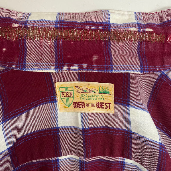 【曜日割引対象外】 ヴィンテージ vintage ~60's MEN OF THE WEST レーヨン チェックシャツ 長袖シャツ レッド 201MT-4702 VB