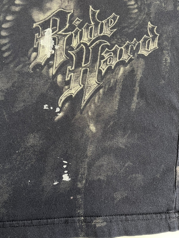 ハーレーダビッドソン Harley-Davidson 00's RIDE HARD PIKES PEAK ドクロ コブラ スカル モーターサイクル バイク プリント 黒 Tシャツ ブラック Lサイズ 101MT-4528