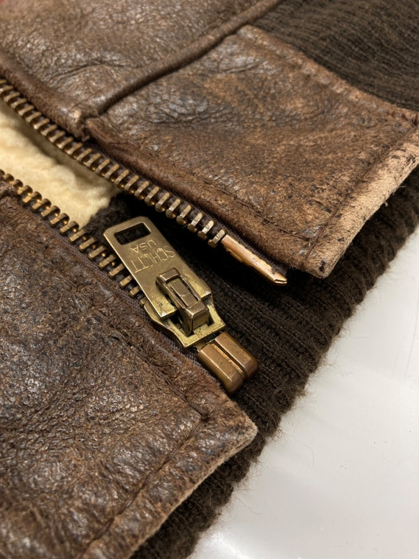 ショット SCHOTT B-6 SHEEPSKIN JACKET シープスキン ジャケット フライト ボア ジップアップ アウター 茶 サイズ 38 ジャケット 無地 ブラウン 104MT-1714