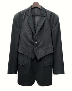 ジャンポールゴルチエ Jean Paul GAULTIER HOMME オム WOOL JACKET ベスト ドッキング ウール ジャケット テーラード 黒 サイズ 48 ジャケット ストライプ ブラック 104MT-990